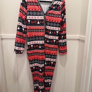 Festive Red and Black Women's Pajama Onesie